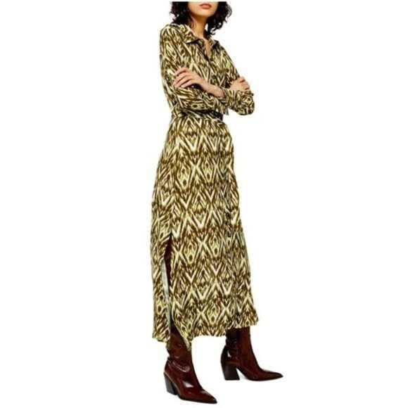 NWT Topshop Long Sleeve Open Back Maxi Shirt Dress Green Zebra Print 90s y2k 4 - Picture 1 of 12